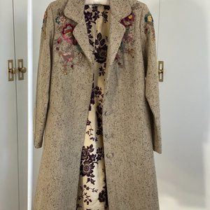 Megan Park Wool Coat with Embroidery, Small